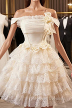 Champagne Tulle Lace Short Prom Dress Homecoming Dress, Lovely A-Line Party Dress