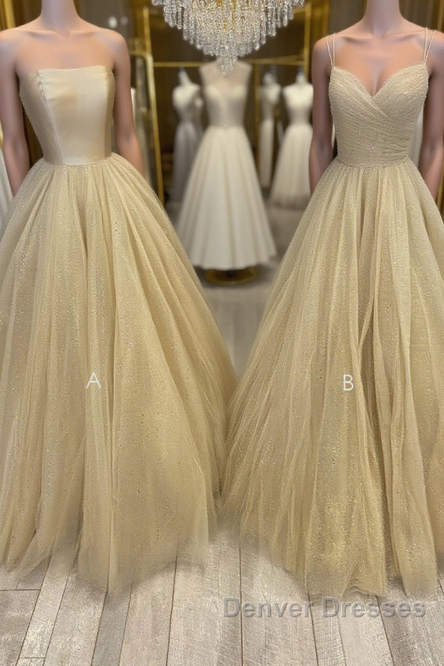 Champagne tulle long prom Dress tulle long formal Dress