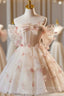 Champagne Tulle Off the Shoulder 3D Flower Homecoming Dress