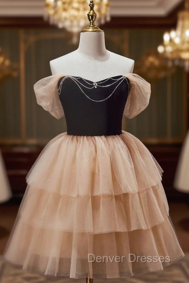 Champagne Tulle Off the Shoulder Homecoming Dress Main image