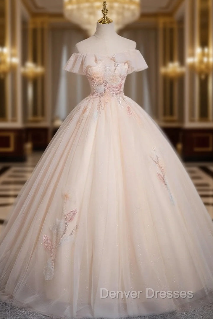 Champagne Tulle Off the Shoulder Sequins Quinceanera Dress Main image