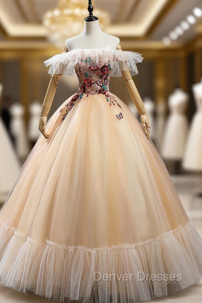 Champagne Tulle Sequins Appliques Quinceanera Dress Main image