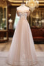 Champagne Tulle Sequins Beading Off the Shoulder Prom Dress