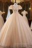 Champagne Tulle Sequins Beading Quinceanera Dress