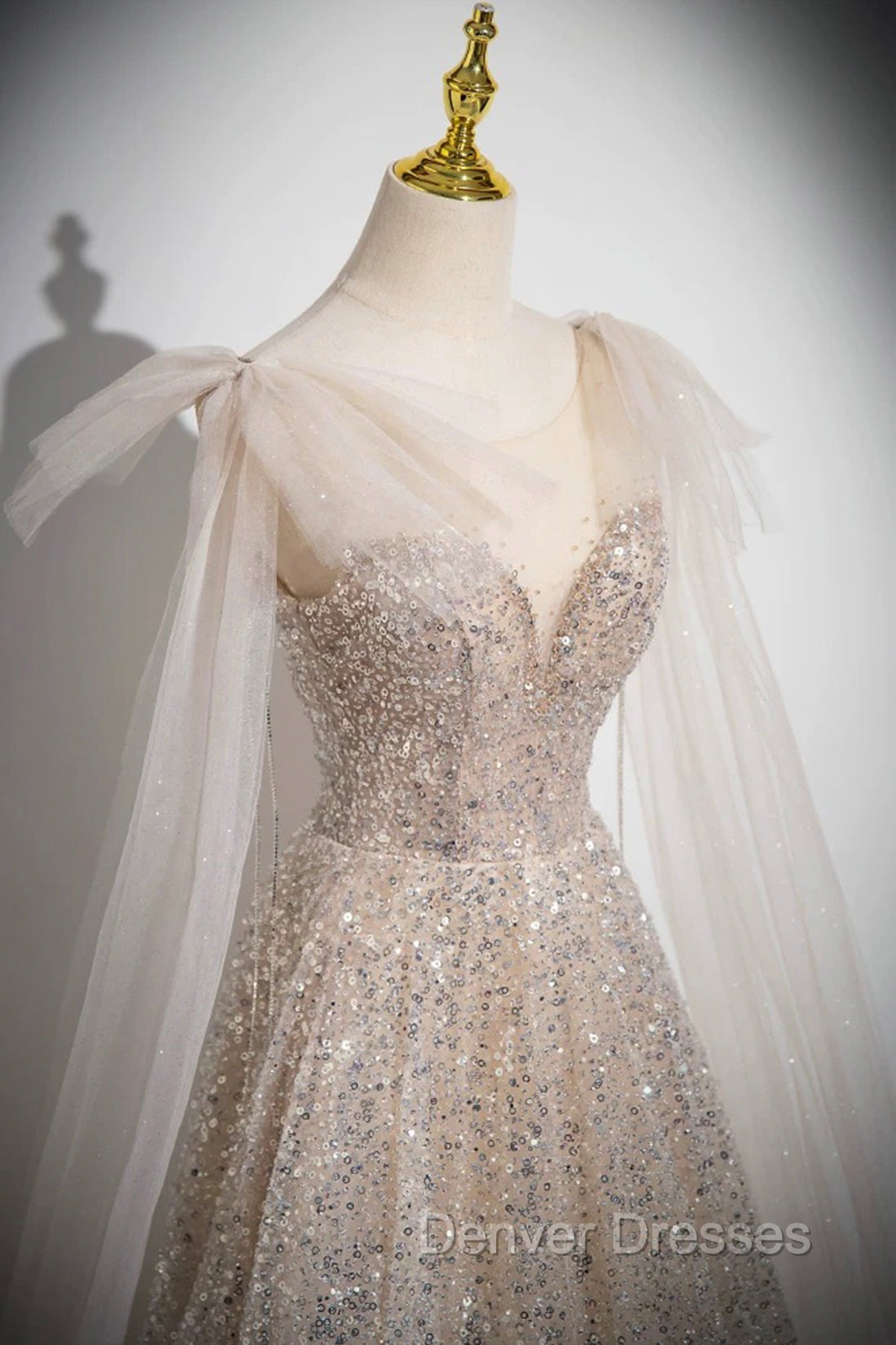 Champagne Tulle Sequins Long Prom Dress, Shiny A-Line Party Dress Secondary image