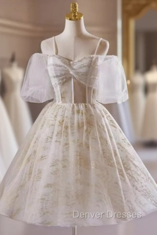 Champagne Tulle Sequins Spaghetti Straps Homecoming Dress Main image