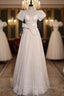Champagne Tulle Sequins V-neck Bow Prom Dress