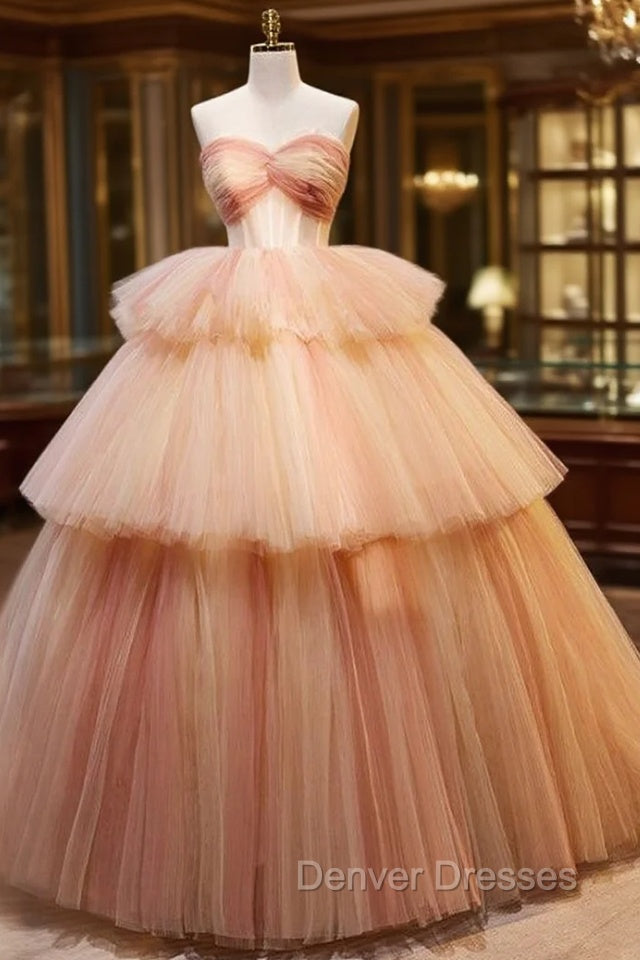 Champagne Tulle Sweetheart Pleats Prom Dress Main image