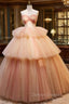 Champagne Tulle Sweetheart Pleats Prom Dress