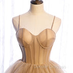 Champagne Tulle Sweetheart Straps Long Ball Gown Prom Dress, Champagne Party Dress