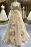 Champagne Tulle V-neck Beading Prom Dress