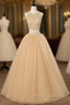 Champagne Two Piece O-neck Sparkling Beaded Crystals Tulle Sweet 16 Dress
