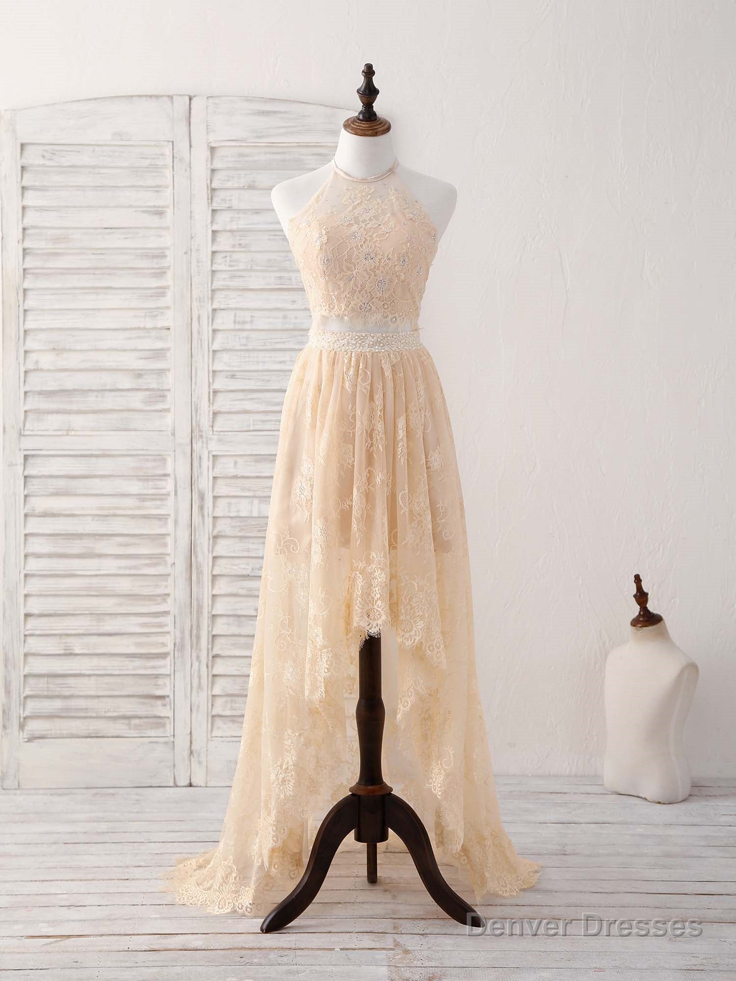 Champagne Two Pieces Lace Long Prom Dress Lace Evening Dress Main image