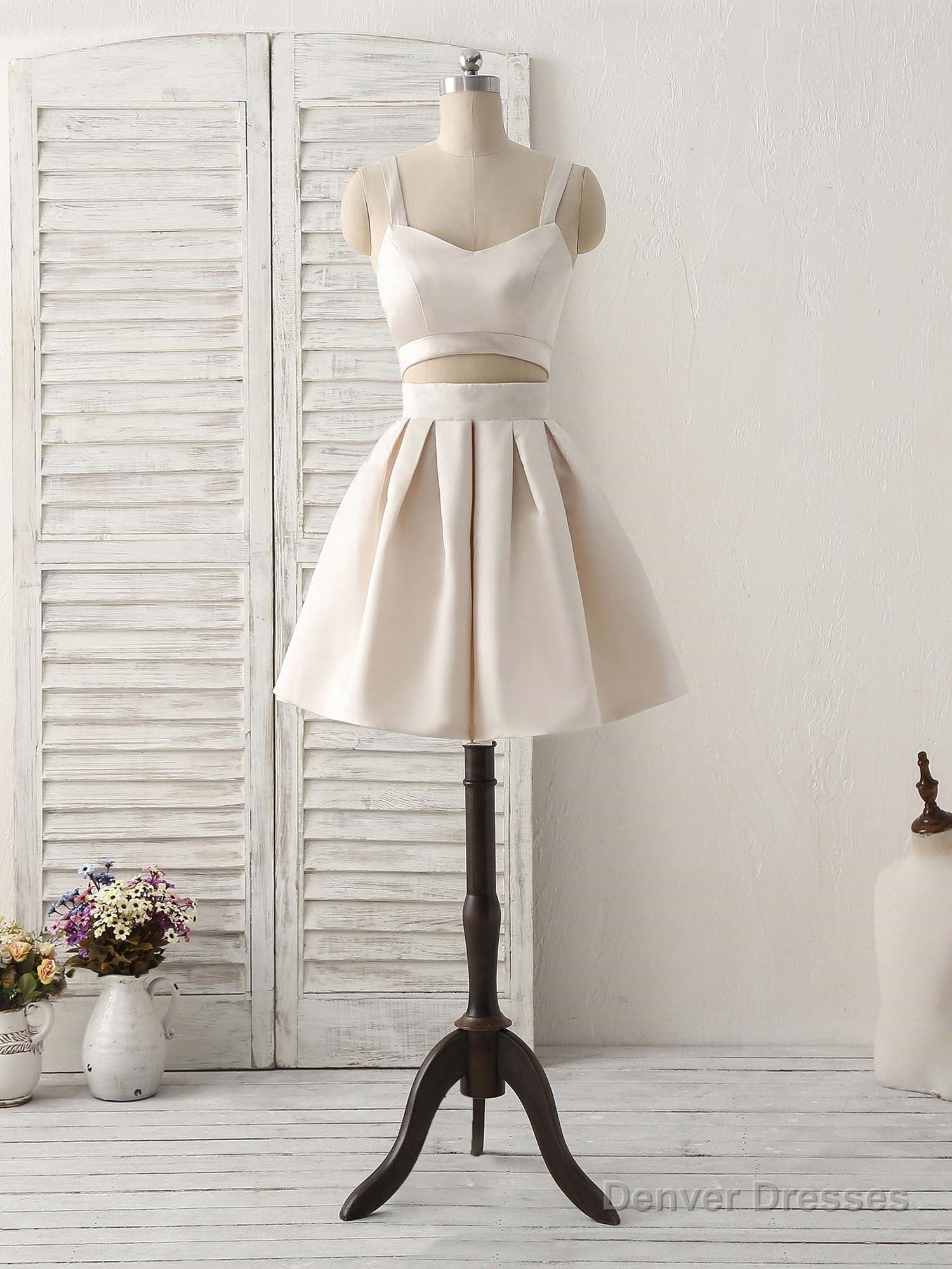Champagne Two Pieces Short Prom Dress Simple Homecoming Dress Main image