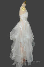 Champagne V-Neck Long Prom Dress A-Line Tulle Formal Evening Dress