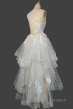 Champagne V-Neck Long Prom Dress A-Line Tulle Formal Evening Dress