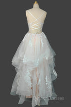 Champagne V-Neck Long Prom Dress A-Line Tulle Formal Evening Dress