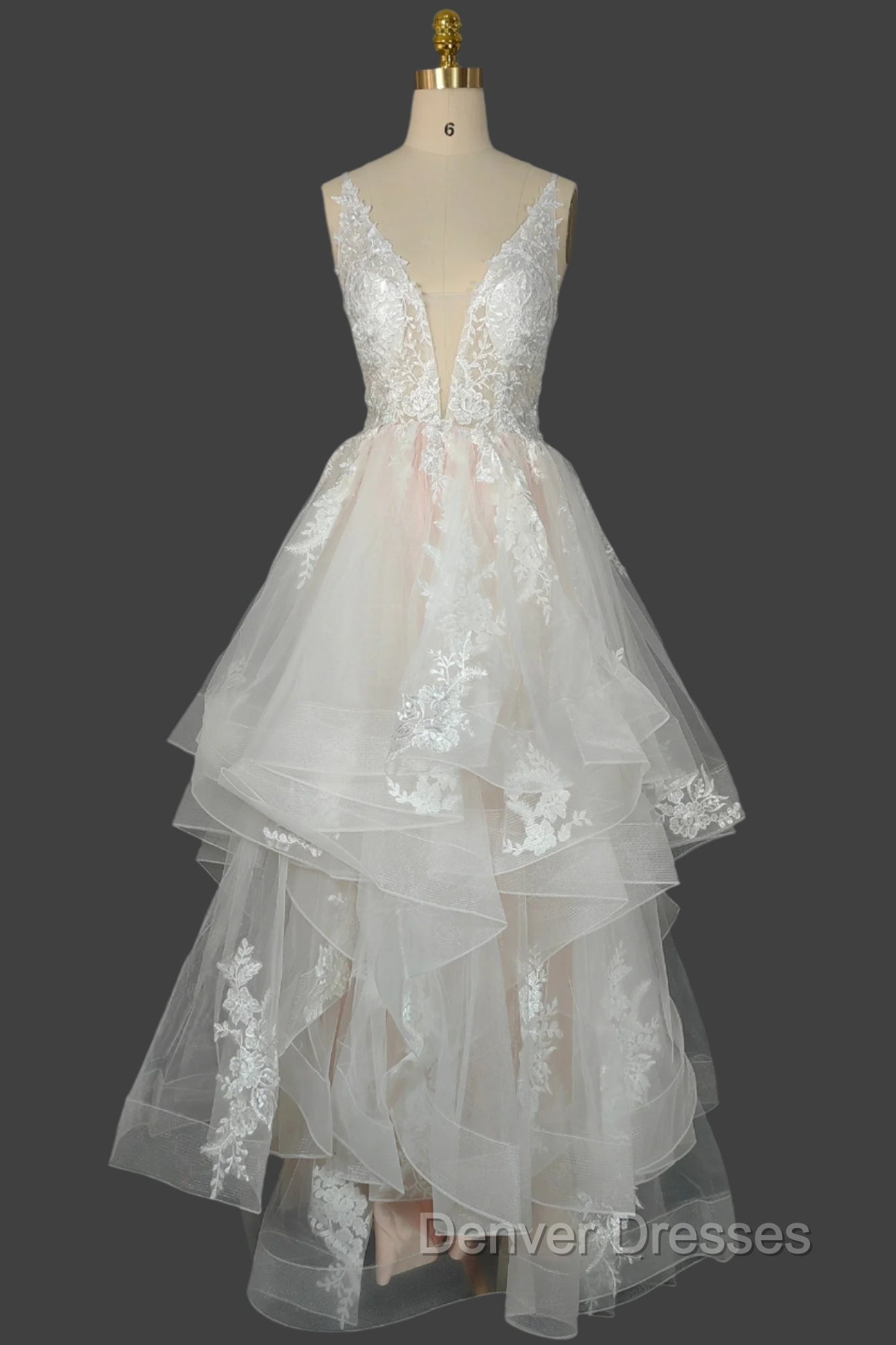 Champagne V-Neck Long Prom Dress A-Line Tulle Formal Evening Dress