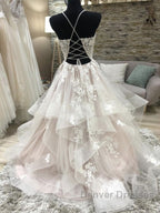 Champagne v neck tulle lace long prom Dress, champagne evening Dress