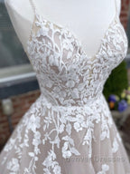 Champagne v neck tulle lace long prom Dress lace tulle formal Dress