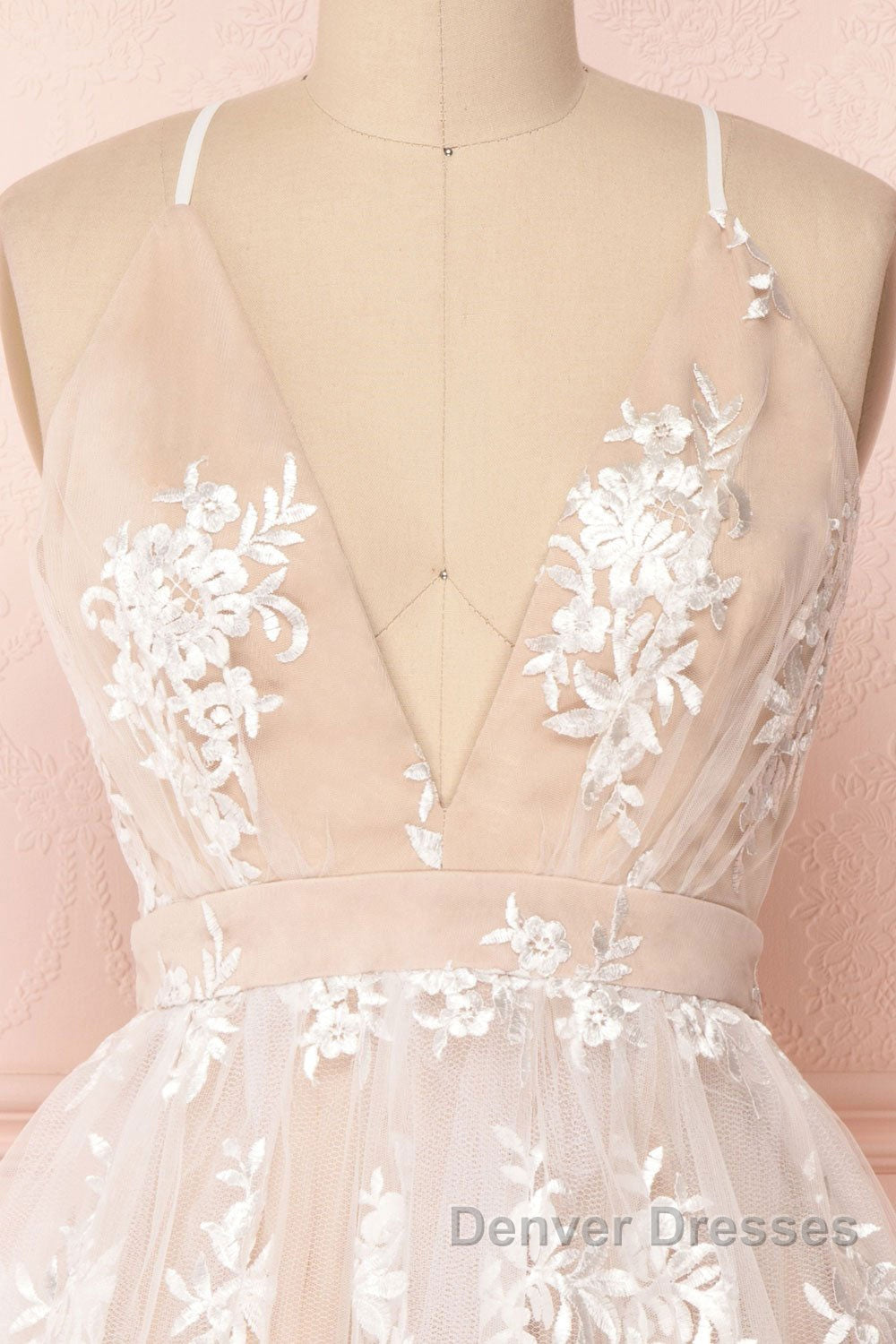 Champagne v neck tulle lace short prom Dress champagne tulle bridesmaid Dress