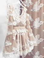 Champagne V Neck Tulle Lace Short Prom Dress Lace Bridesmaid Dress