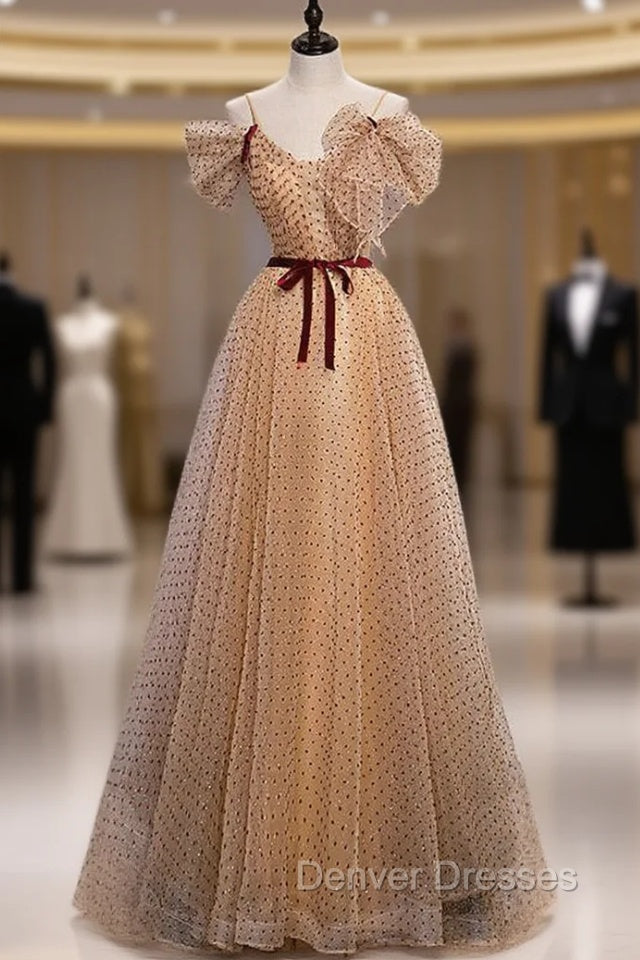Champagne Wave Point Spagehtti Straps Prom Dress Main image