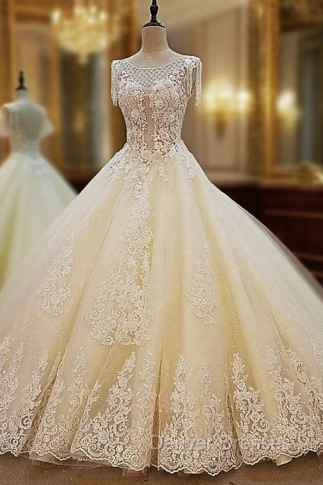 Champagne Wedding Dress Ball Gown Corset Back Beading Lace Bridal Gowns Main image