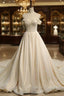 Champange Ball Gown Tulle Off The Shoulder Backless Wedding Dress