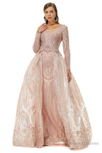 Champange Sparkle Beaded Long Sleeves Prom Dresses