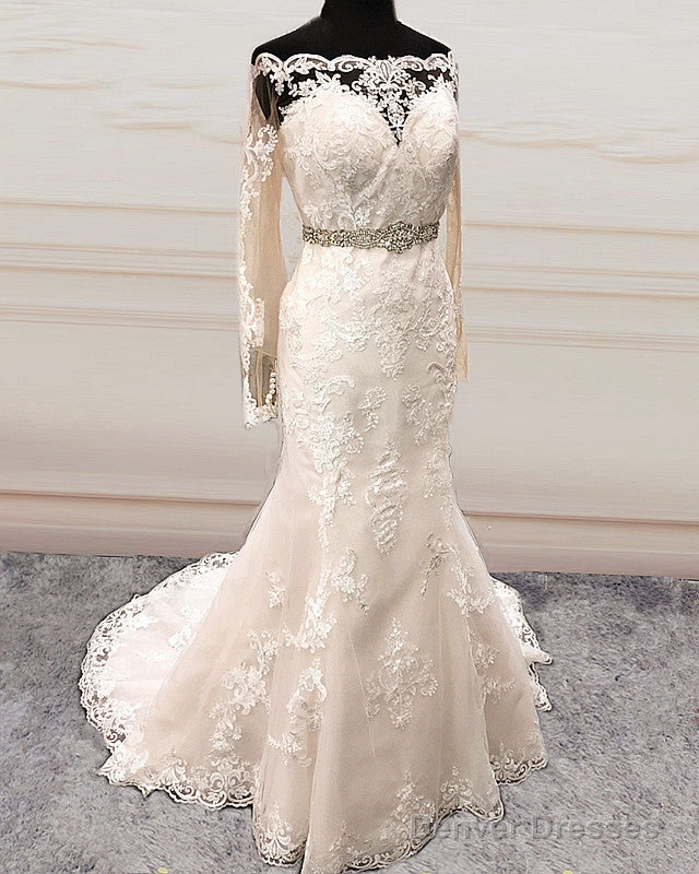 Chantily Lace Mermaid Wedding Dress Off Shoulder Long Sleeves Main image