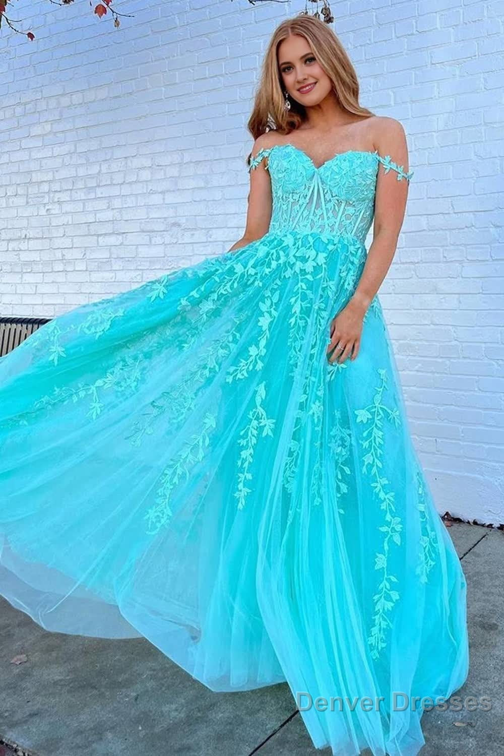 Charcoal Off the Shoulder Prom Dress with Appliques