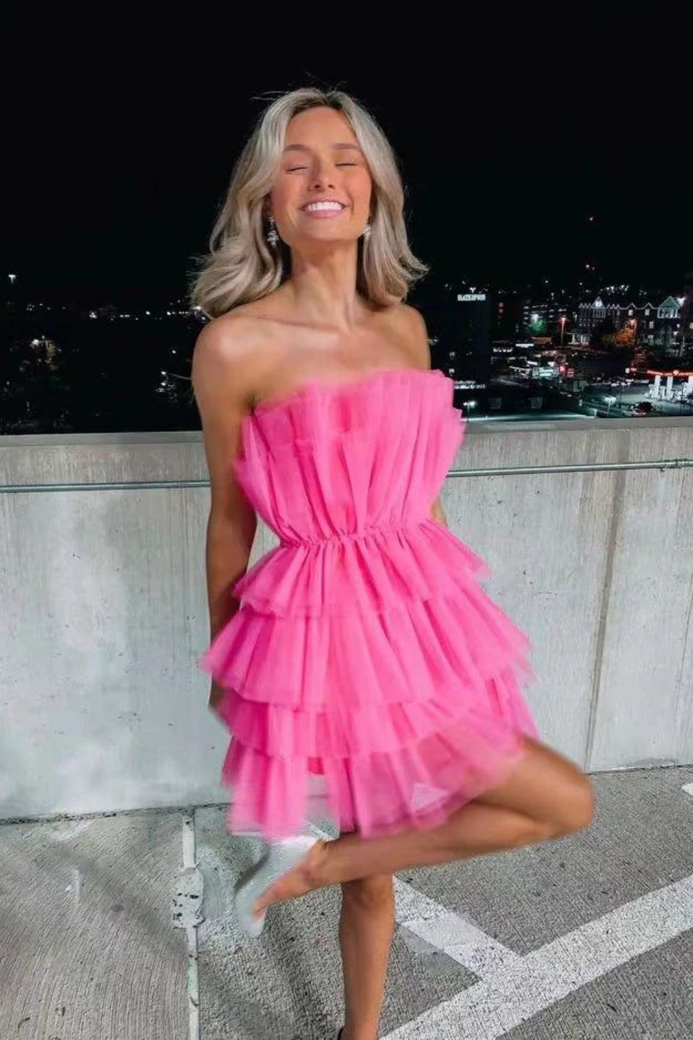 Line Hot Pink Short Homecoming Dress, Strapless Party Dress Secondary image