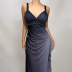 Charming A Line Spaghetti Strap Beaded Navy Blue Ombre Chiffon Party Dress Evening Dress