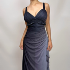 Charming A Line Spaghetti Strap Beaded Navy Blue Ombre Chiffon Party Dress Evening Dress
