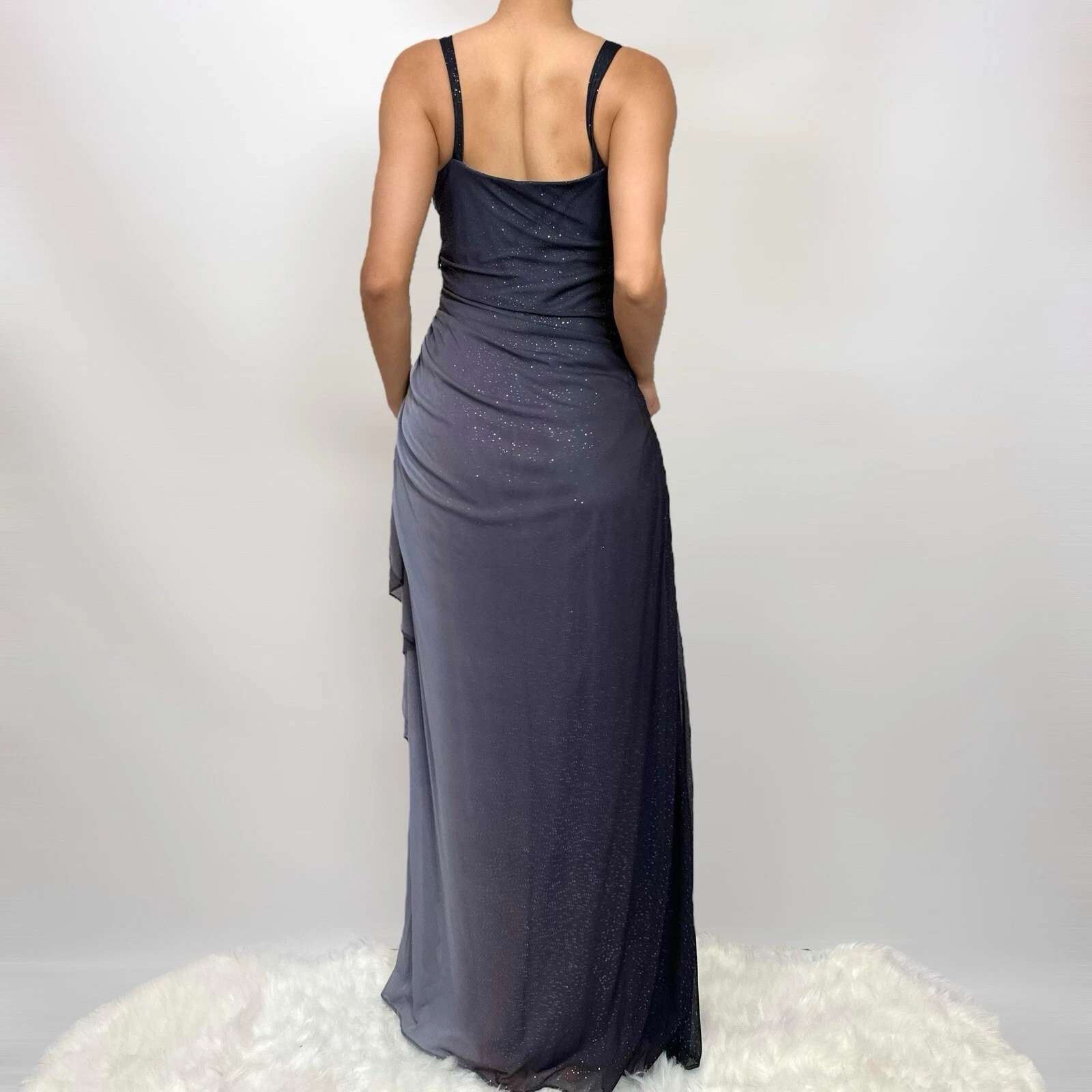 Charming A Line Spaghetti Strap Beaded Navy Blue Ombre Chiffon Party Dress Evening Dress