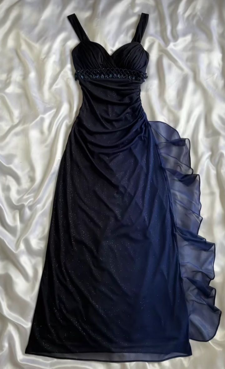 Charming A Line Spaghetti Strap Beaded Navy Blue Ombre Chiffon Party Dress Evening Dress Main image