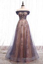 Charming A-Line Tulle Long Off Shoulder Party Dress, Prom Dress