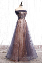 Charming A-Line Tulle Long Off Shoulder Party Dress, Prom Dress