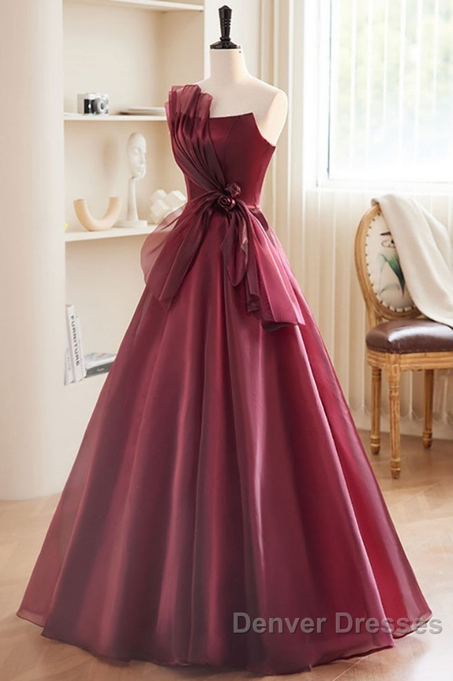 Charming And Elegant Wine Red Sleeveless Off Shoulder Ball Dress, Wine Red A-Shaped Princess Strapless Butterfly Tie With Backless Strap And Ground Length Prom Dress Secondary image