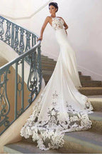 Charming Appliques Lace Mermaid Wedding Dress With Straps, Sexy Sleeveless Prom Gown