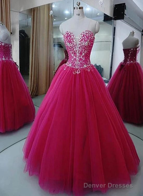 Charming Beaded Fuschia Tulle Ball Gown Party Dress, Sweet 16 Dress Main image