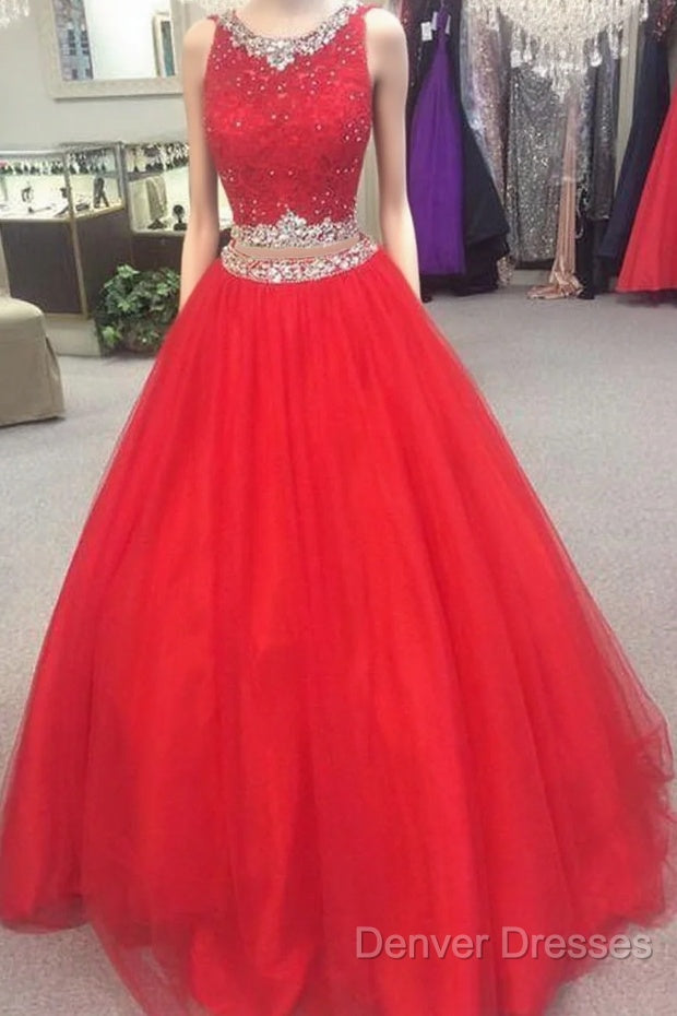 Charming Beaded Red Prom Dress, Long Prom Dress, Sexy Red Tulle Evening Dress