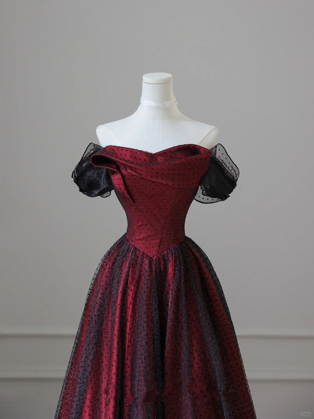 Charming Black And Red Off Shoulder A-Line Prom Dress, Long Party Dress