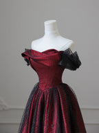 Charming Black And Red Off Shoulder A-Line Prom Dress, Long Party Dress