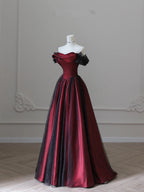 Charming Black And Red Off Shoulder A-Line Prom Dress, Long Party Dress