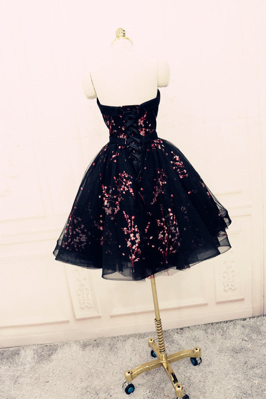 Charming Black Cute Floral Formal Dress, Black Party Dress, Homecoming Dress Secondary image