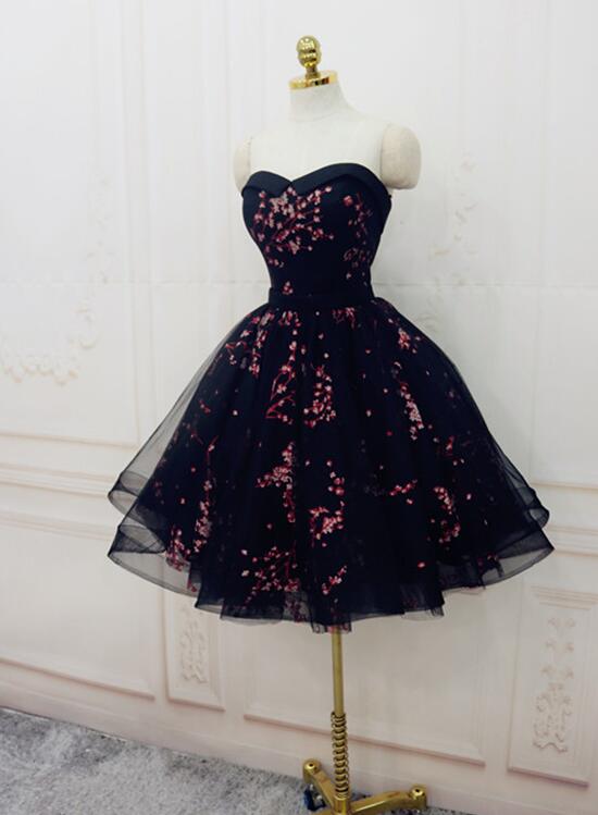 Charming Black Cute Floral Formal Dress, Black Party Dress, Homecoming Dress Main image