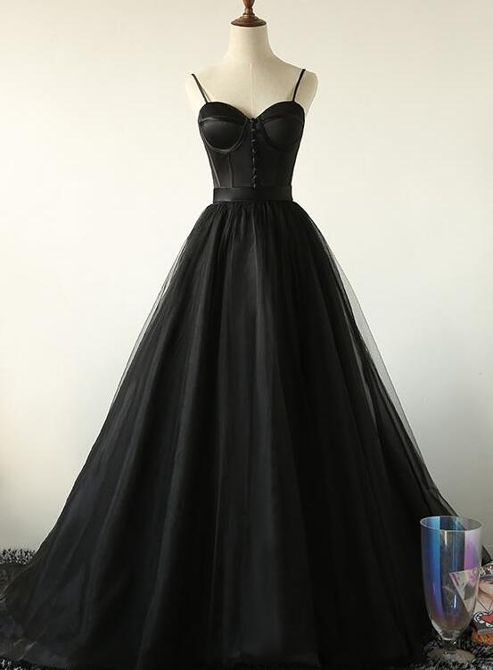 Charming Black Long Party Gowns, Black Evening Prom Dress Main image
