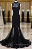Charming Black Mermaid Backless Long Evening Dress, High Neckline Prom Dress
